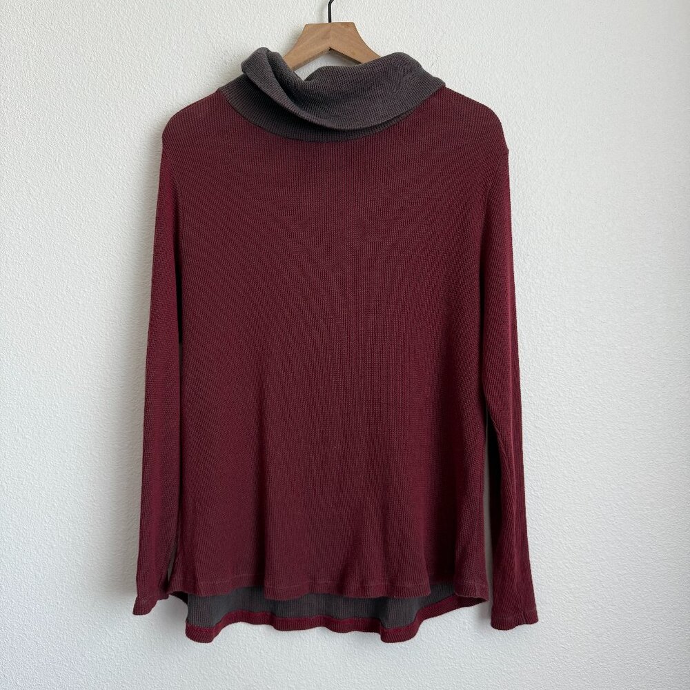 Indigenous Waffle Cowl Neck Thermal Sweater in Cherry Charcoal